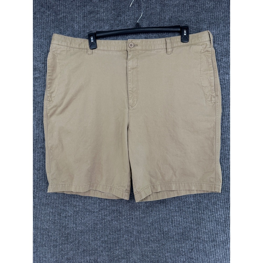IZOD Chino Shorts Mens 44 Khaki Tan Excellent Flat Front Cotton Twill 9in Inseam